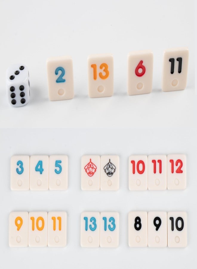 Doublefan Mini Rummy Cube Set, Mini Size Rummy Game with Portable Bag, Small Travel Game for Adult and Kids,106 Tiles, 4 Playing Rack, 1 Dice (2-4 Players) - Image 5